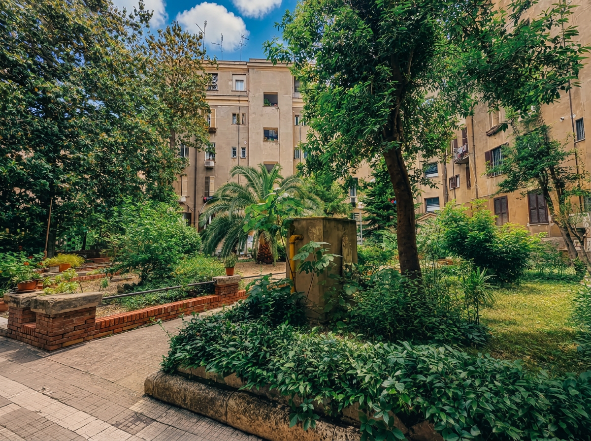 Il cortile interno del palazzo storico di Deltis Boutique Apartments a Roma